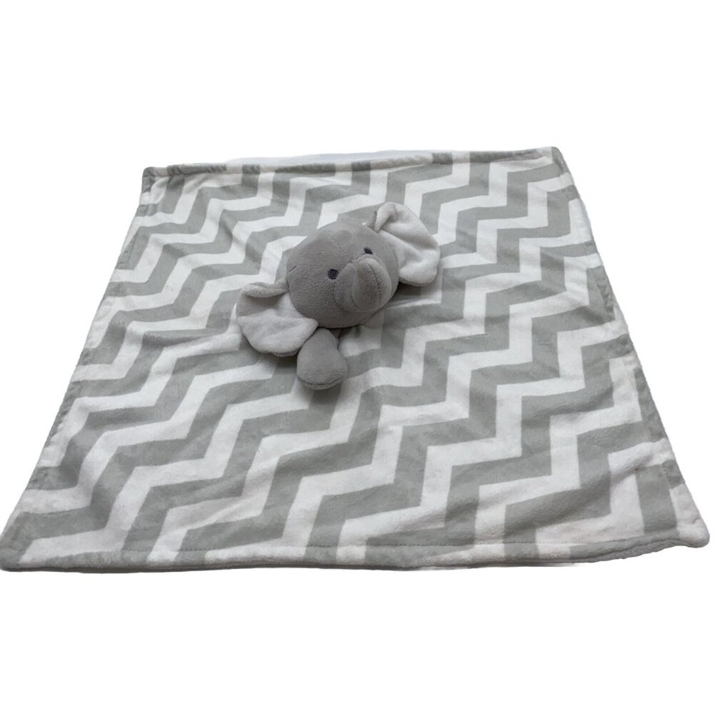 Carter’s Elephant Zig Zag Chevron Security Blanket Lovey Grey White 14” X 14”